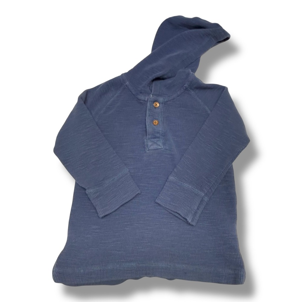 babyGap Gap Toddler Boys Blue Cotton Thermal Waffle Knit Henley Hoodie 3 Years